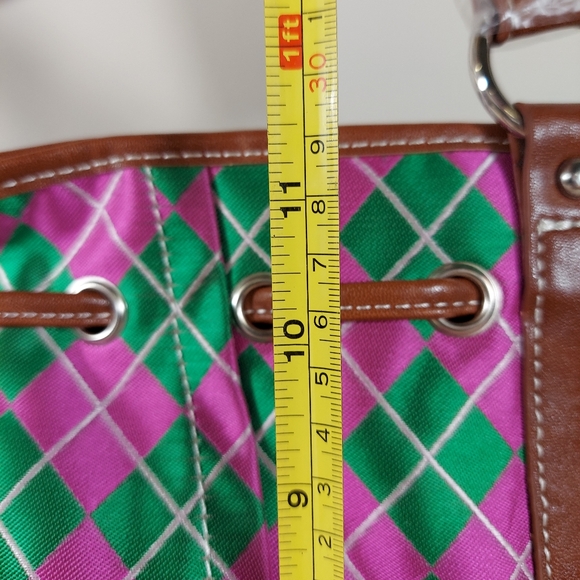 SYDNEY LOVE ARGYLE DRAWSTRING TOTE SHOULDER BAG,PINK/GREEN,ONE SIZE - Picture 10 of 14